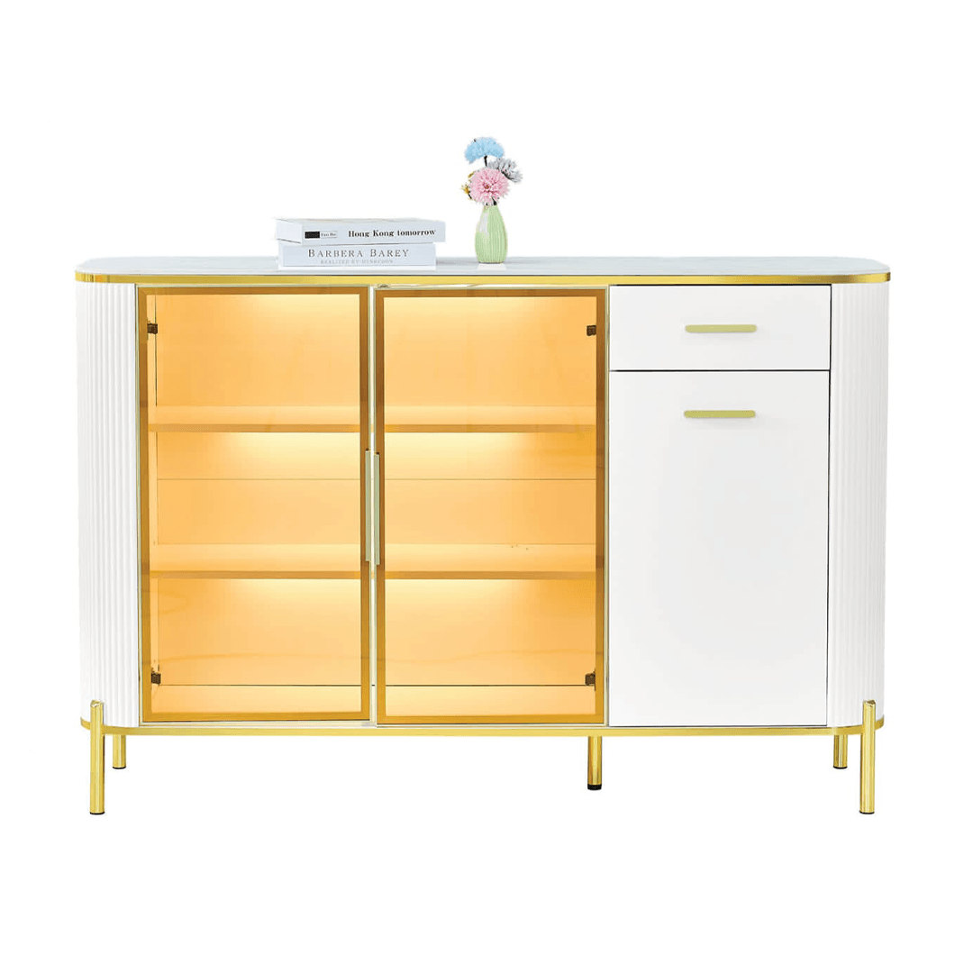 Maurille White Buffet Hutch 140cm - Modern Sideboard Cabinet with Storage for Dining Room, Kitchen & Living Room - Perfect for Home Decor & Entertaining