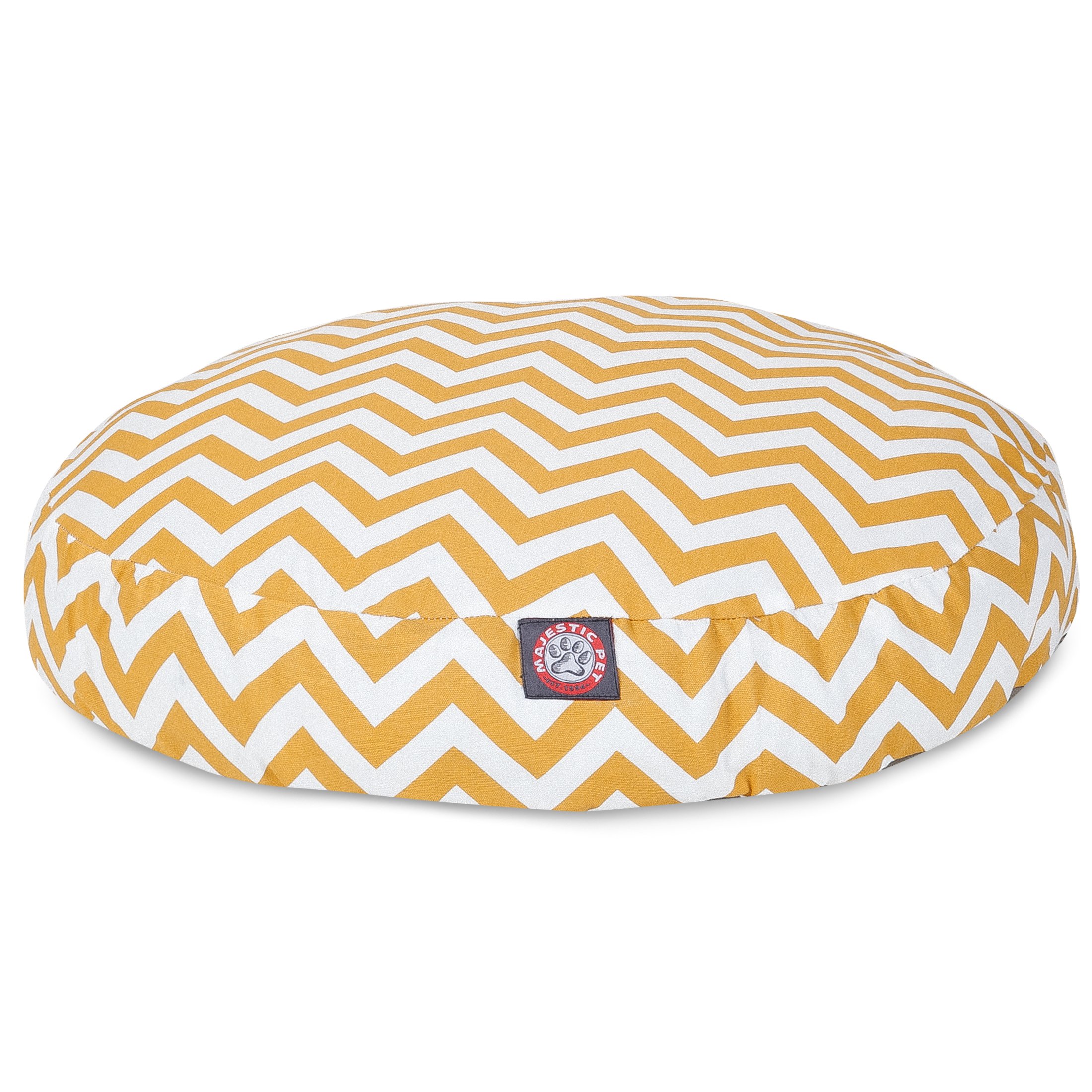 Majestic Pet Products Large Round Dog Bed - Yellow Chevron Pattern, Removable & Washable Cover for Indoor & Outdoor Use - Perfect for Living Rooms, Patios & Kennels