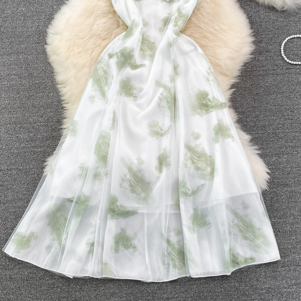 Elegant Sleeveless Backless Chiffon Dress with Thin Straps & Floral Print - Perfect for Summer Beach Parties, Weddings & Evening Events