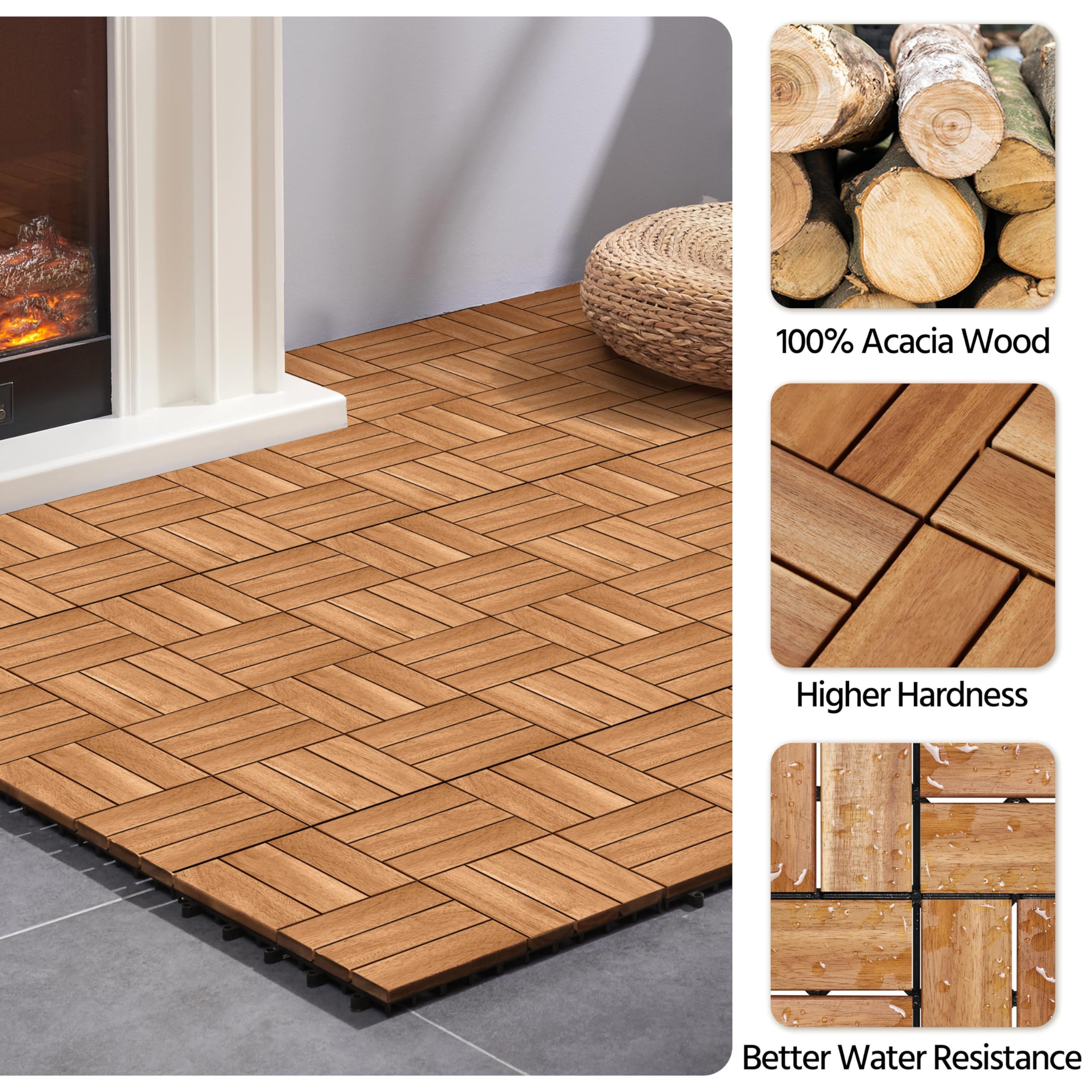Yaheetech 108-Piece Acacia Hardwood Interlocking Deck Tiles - 12