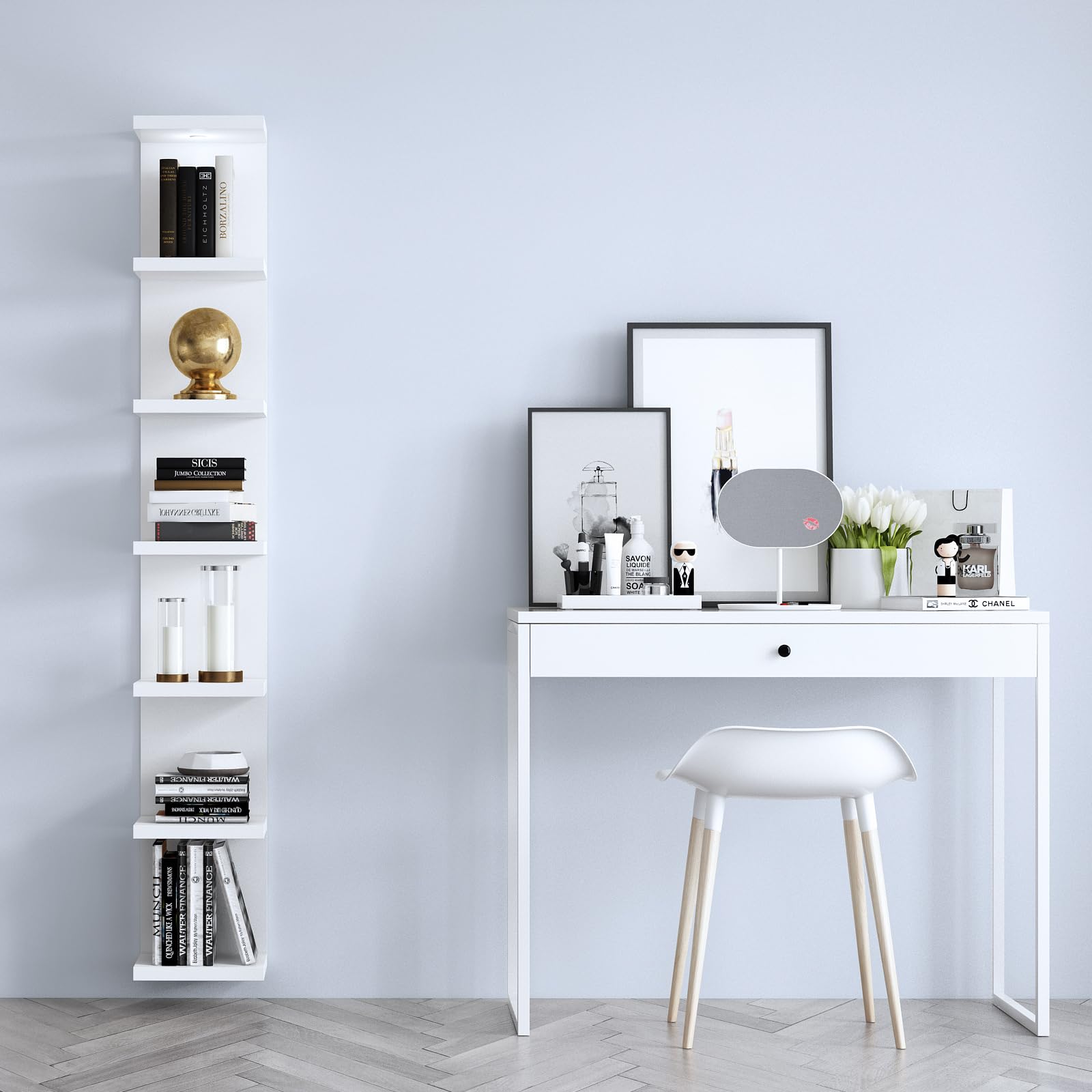 White 7-Tier Floating Wall Shelf with LED Remote Control Lights - Versatile Display Storage for Living Room, Bedroom, Office & Home Decor