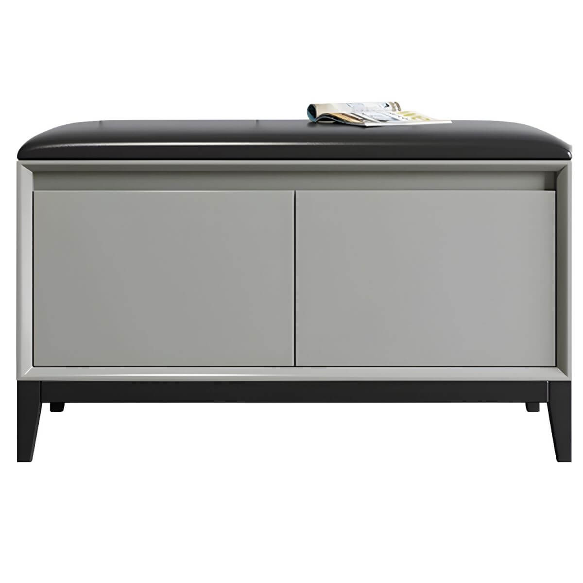 Modern Black Faux Leather Rectangle Storage Ottoman with Wood Frame and Nailhead Trim - Stylish Living Room Footrest, Bedroom Bench & Hidden Storage Solution for Home Decor