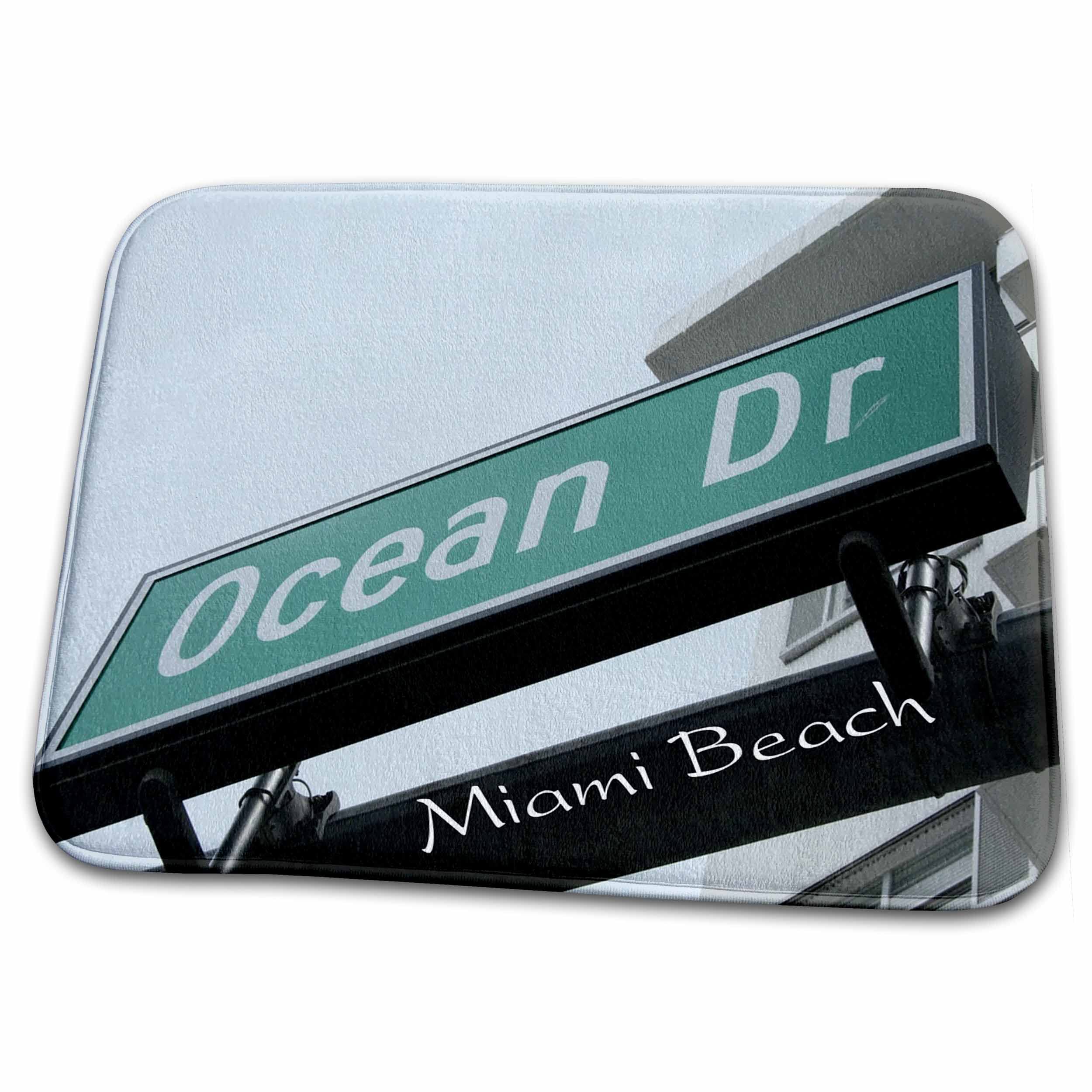 3D Rose Ocean Drive Miami Beach Street Sign Bath Rug - Non-Slip Bathroom Mat with Famous Artwork (24x16 Inches) - Perfect for Beach House, Bathroom Decor & Coastal Themed Homes