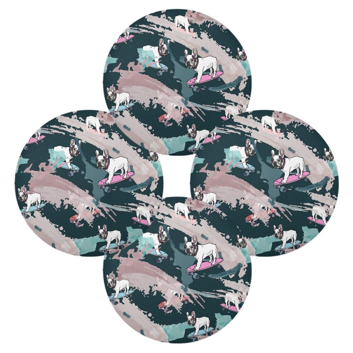 French Bulldog Holiday Non-Slip Round 15.4 Inch Table Mats Set of 6 for Kitchen and Dining Room