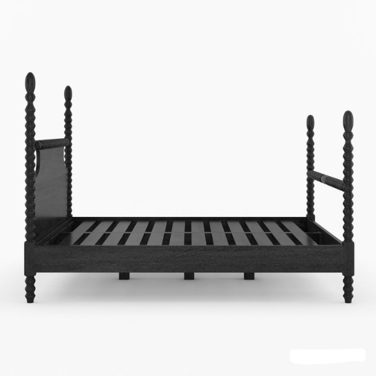 Handmade Black Wooden Four Poster Bed - Elegant Designer Bed Frame for Master Bedroom, Guest Room & Luxury Home Decor