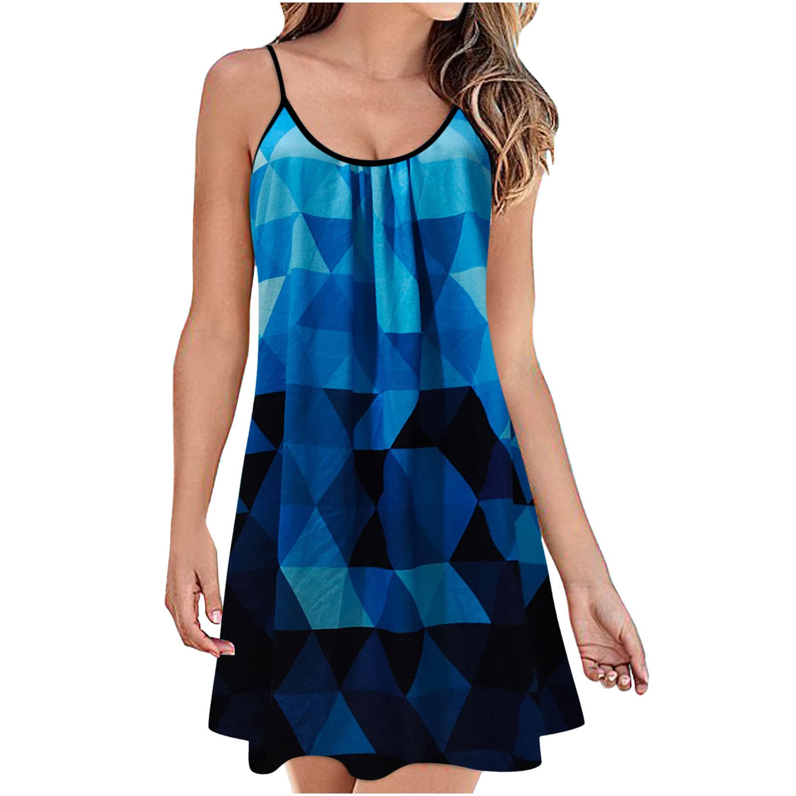 FengLS Women's Summer Sundresses - Boho Beach Sleeveless Mini Dress, Sexy Loose Flowy Dress for Vacation, Pool Party & Casual Outings
