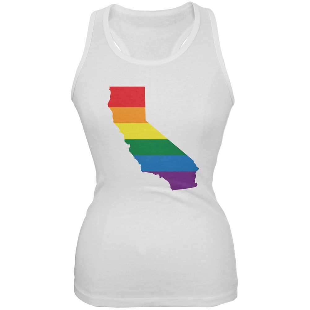 California LGBT Lesbian Pride Rainbow White Juniors Soft Tank Top - Comfortable Cotton Blend LGBTQ+ Apparel for Women & Teens - Perfect for Pride Parades, Festivals & Casual Wear