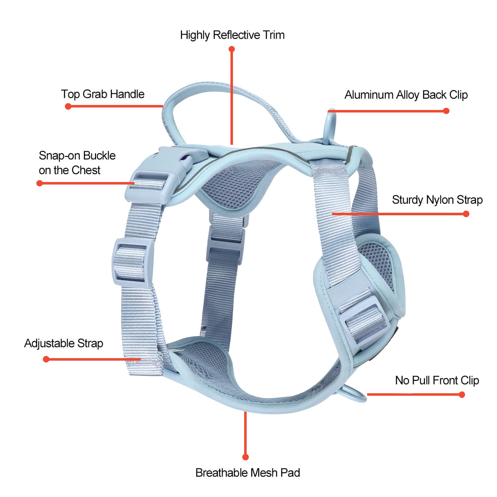 Petmolico Small Dog Harness - Adjustable Puppy Vest with 2 Leash Clips & Soft Handle | Reflective Easy Walk Harness for Small Breeds (Light Blue, Small) | Perfect for Walking, Training & Outdoor Adventures