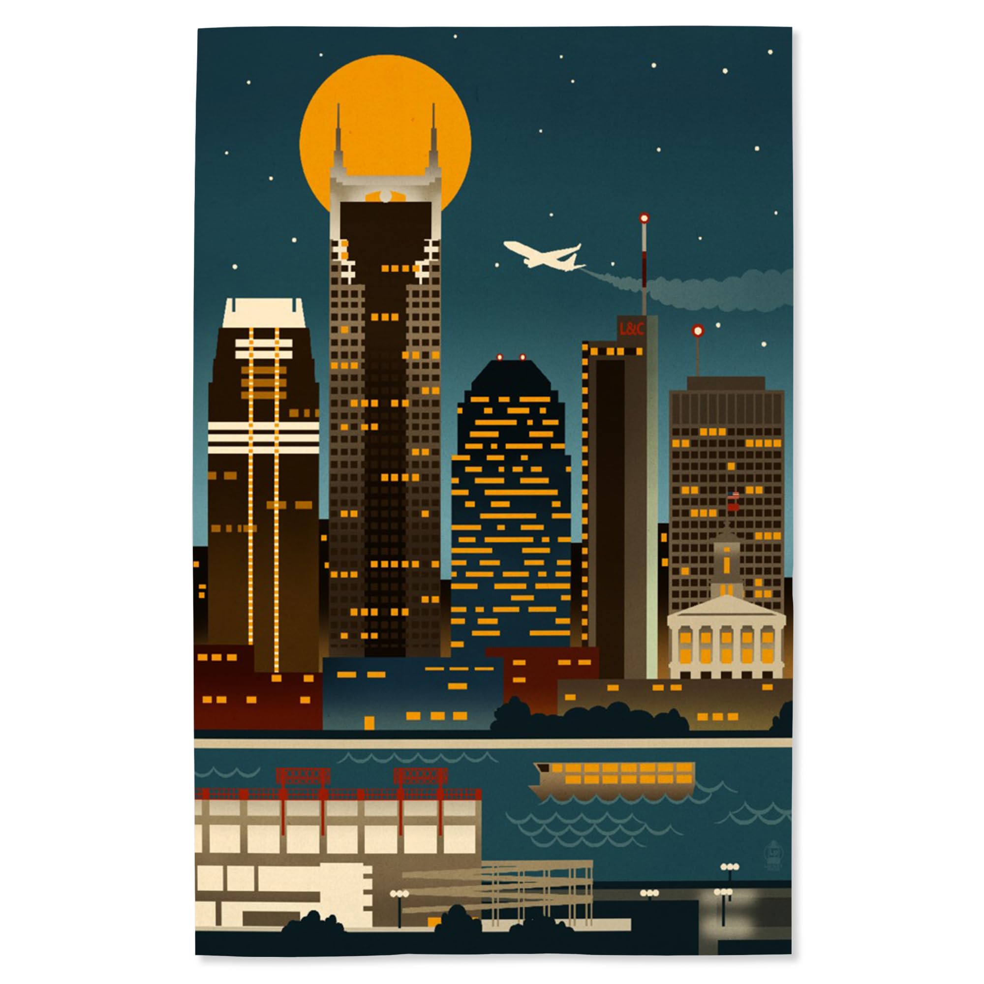 Lantern Press 16x24 Inch Giclee Art Print - Nashville Tennessee Skyline Retro Wall Decor - Perfect for Living Room, Bedroom & Office