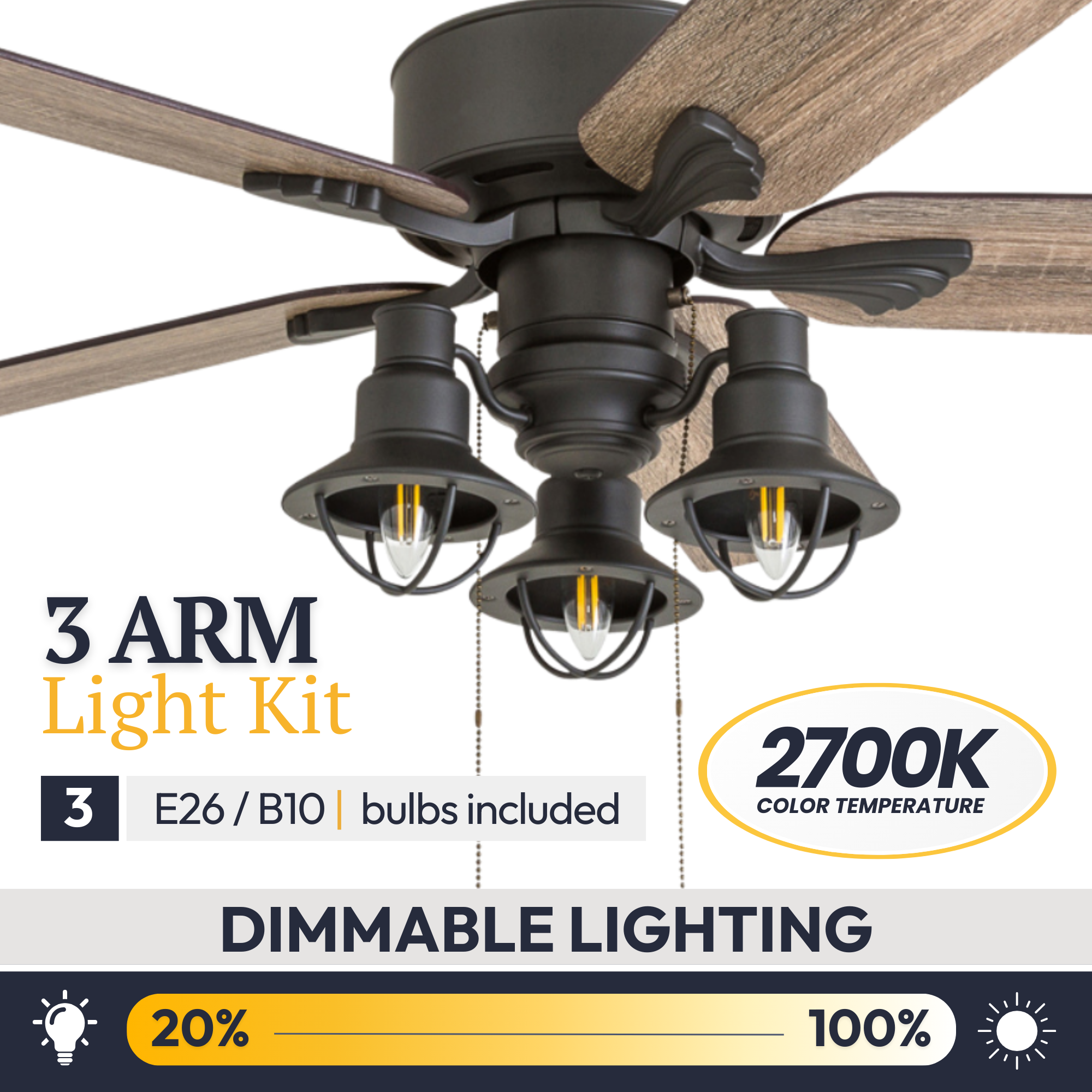 52 Inch Sivan Bronze Ceiling Fan with Remote Control - Modern Cooling for Living Room, Bedroom & Outdoor Spaces