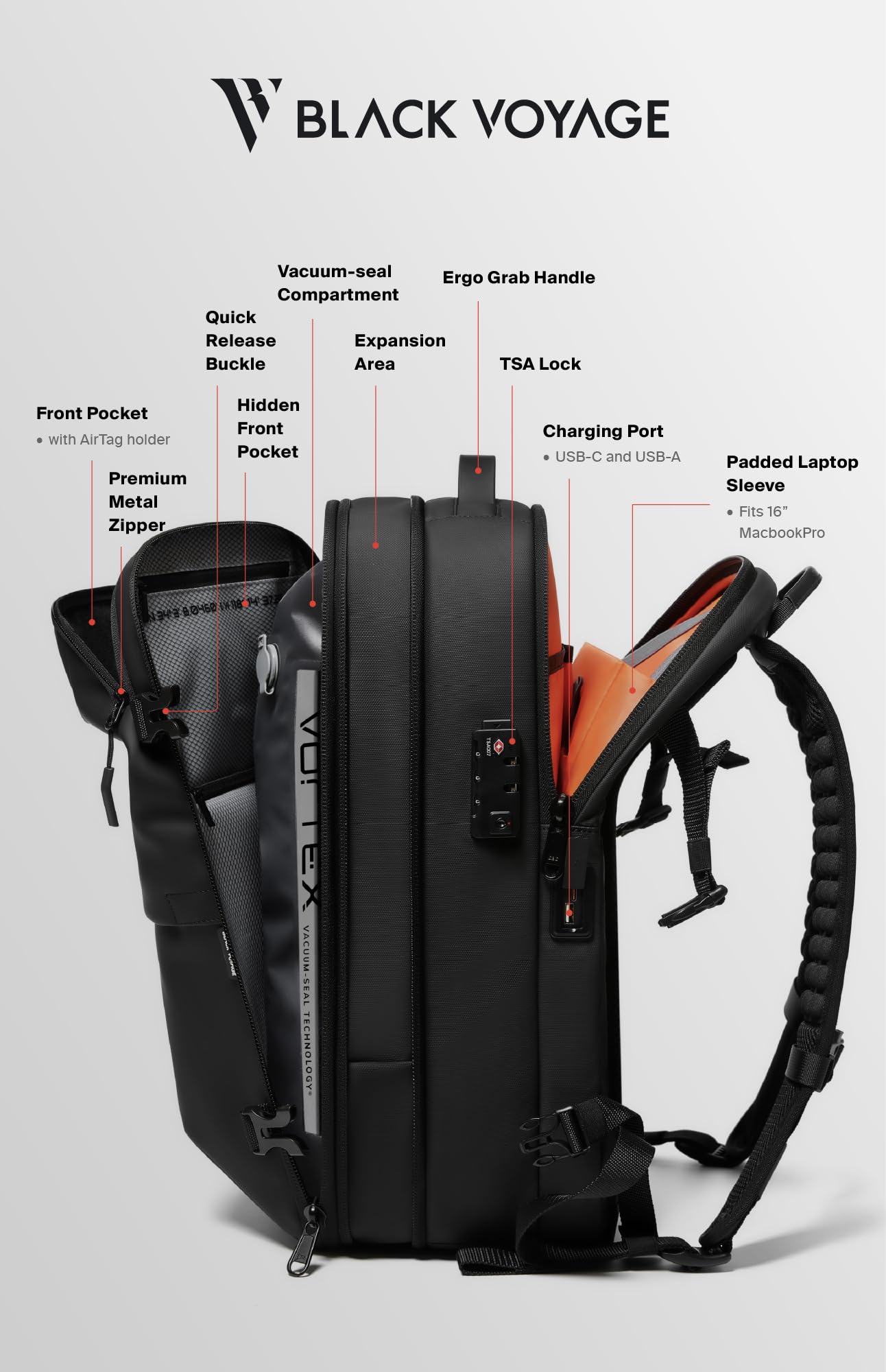 60L Expandable Vacuum Seal Compression Travel Backpack with Electric Air Pump - Water Resistant & TSA Lock (AERO - Black, 25L-60L) | Perfect for Air Travel, Camping & Space-Saving Storage