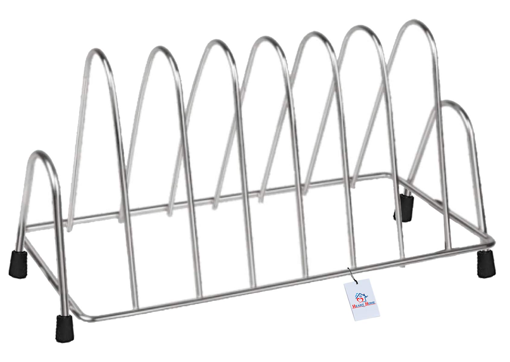 Stainless Steel Plate Rack & Dish Organizer - 6-Section Kitchen Utensil Holder with Anti-Rust Nano Coating (Silver) - Perfect for Countertop Storage, Drying Dishes & Organizing Pots, Pans & Lids - HEART10581