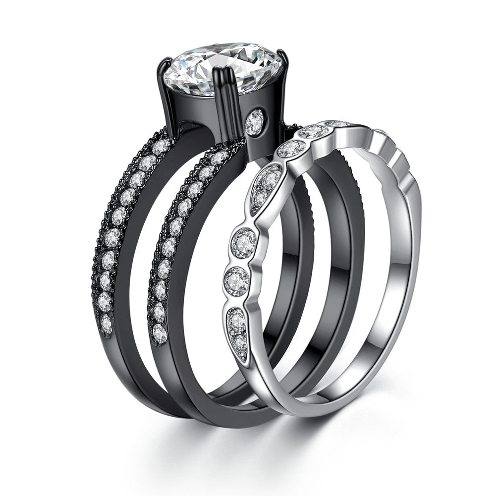 MABELLA Black Wedding Band Set for Women - Stainless Steel Engagement Ring with Round Cut Cubic Zirconia - Perfect for Bridal Jewelry, Anniversary Gifts & Romantic Proposals