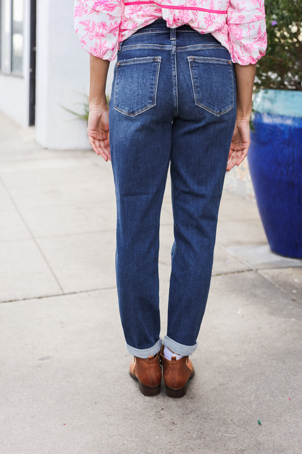 Judy Blue Mid Rise Cuffed Boyfriend Straight Leg Jeans for Women - Comfortable Stretch Denim Pants, Casual Everyday Wear, Perfect for Work & Weekend Outfits