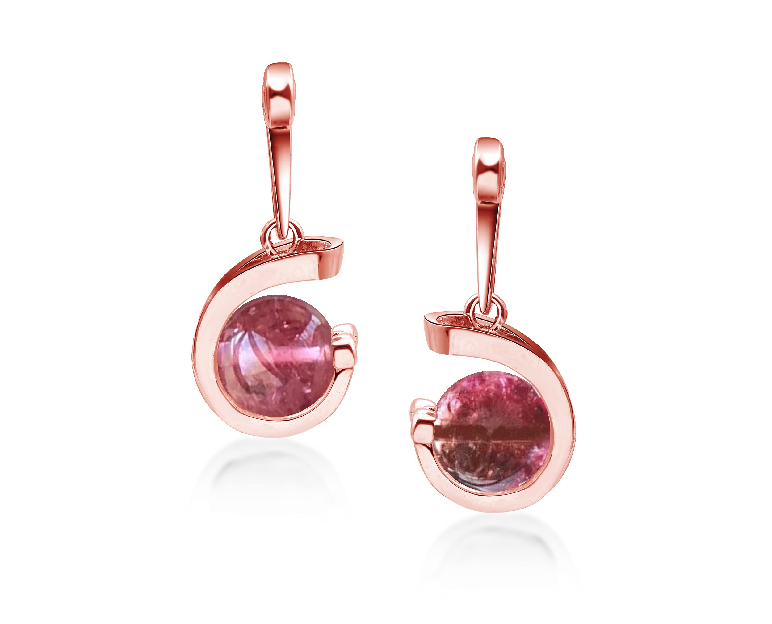 Rubellite Tourmaline Drop Dangle Earrings - July Birthstone Ball Earrings in Rose Gold for Women - Elegant Round Gemstone Jewelry for Weddings, Parties & Special Occasions