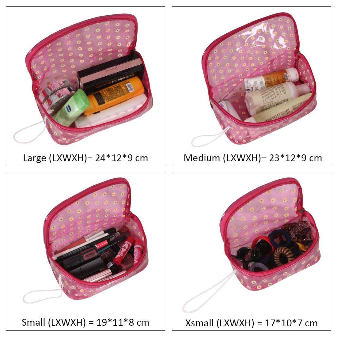 PRISMAXIC 4-Pack Waterproof Travel Toiletry Bags - Clear Cosmetic Makeup Organizer with Zipper & Handle, Flower Design Shaving Kit for Women & Men - Perfect for Gym, Vacation, Camping & Daily Use (Multi-Color)