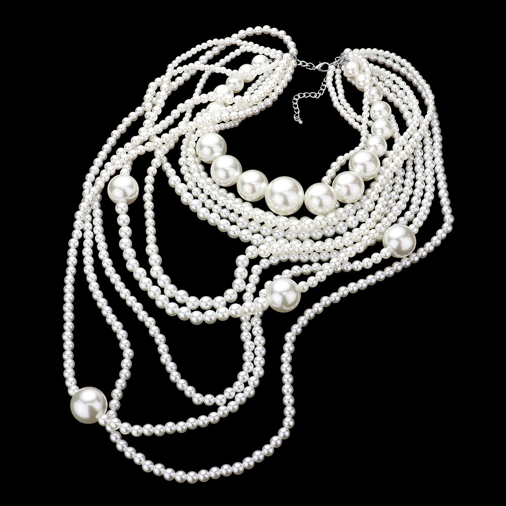 Elegant White Multi-Layered Pearl Bib Necklace for Women | Vintage Bridal Jewelry, Wedding Accessories, Prom & Evening Party Wear