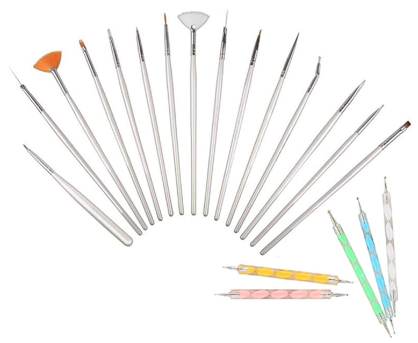 20 Pcs Professional Nail Art Brush Set - Dotting Tools, UV Polish Brushes, Acrylic Nail Design Kit for Manicure, Nail Painting & Art Drawing | Perfect for Salon, Home DIY & Professional Nail Artists