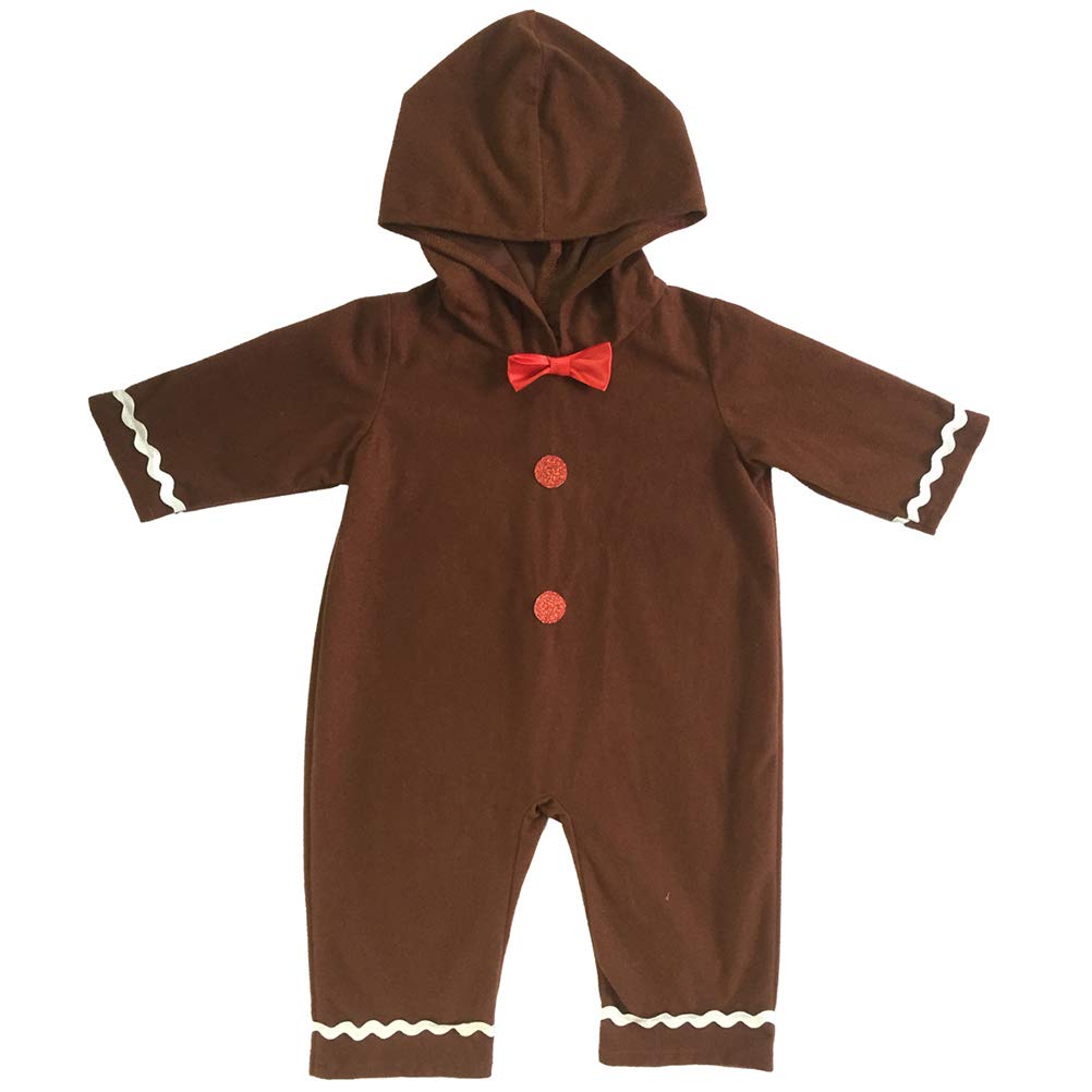 ABOOFAN 1Pc Polyester Christmas Baby Jumpsuit - Gingerbread Man Costume for Holiday Parties & Photo Shoots | Festive Infant Cosplay Outfit