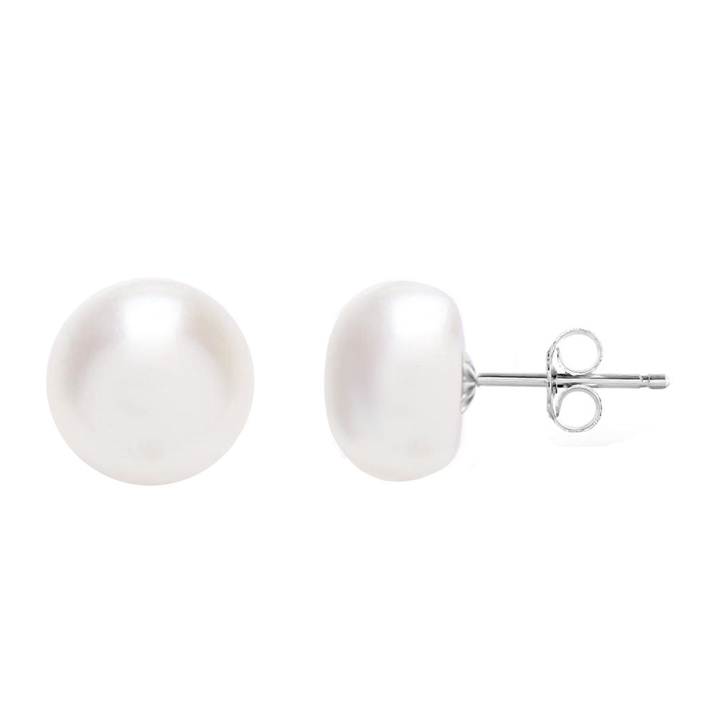 MABELLA 925 Sterling Silver Freshwater Cultured Pearl Button Stud Earrings for Women | Elegant White Pearl Jewelry Gift for Wedding, Anniversary & Everyday Wear