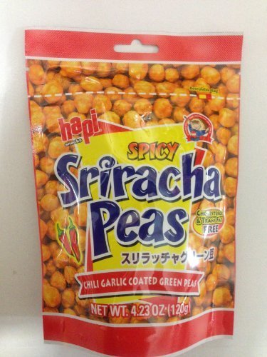 HAPI Spicy Sriracha Peas - Chili Garlic Coated Green Peas Snack 4.23 Oz (Pack of 6) | Crunchy Vegan Protein Snacks for Office, Gym & Travel | Healthy Gluten-Free Roasted Peas