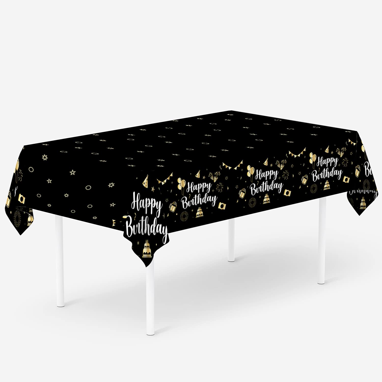 Happy Birthday Tablecloth - Black Washable & Reusable Party Table Cover for Adults - 1 Pack - Perfect for Birthday Parties, Anniversary Celebrations & Special Events