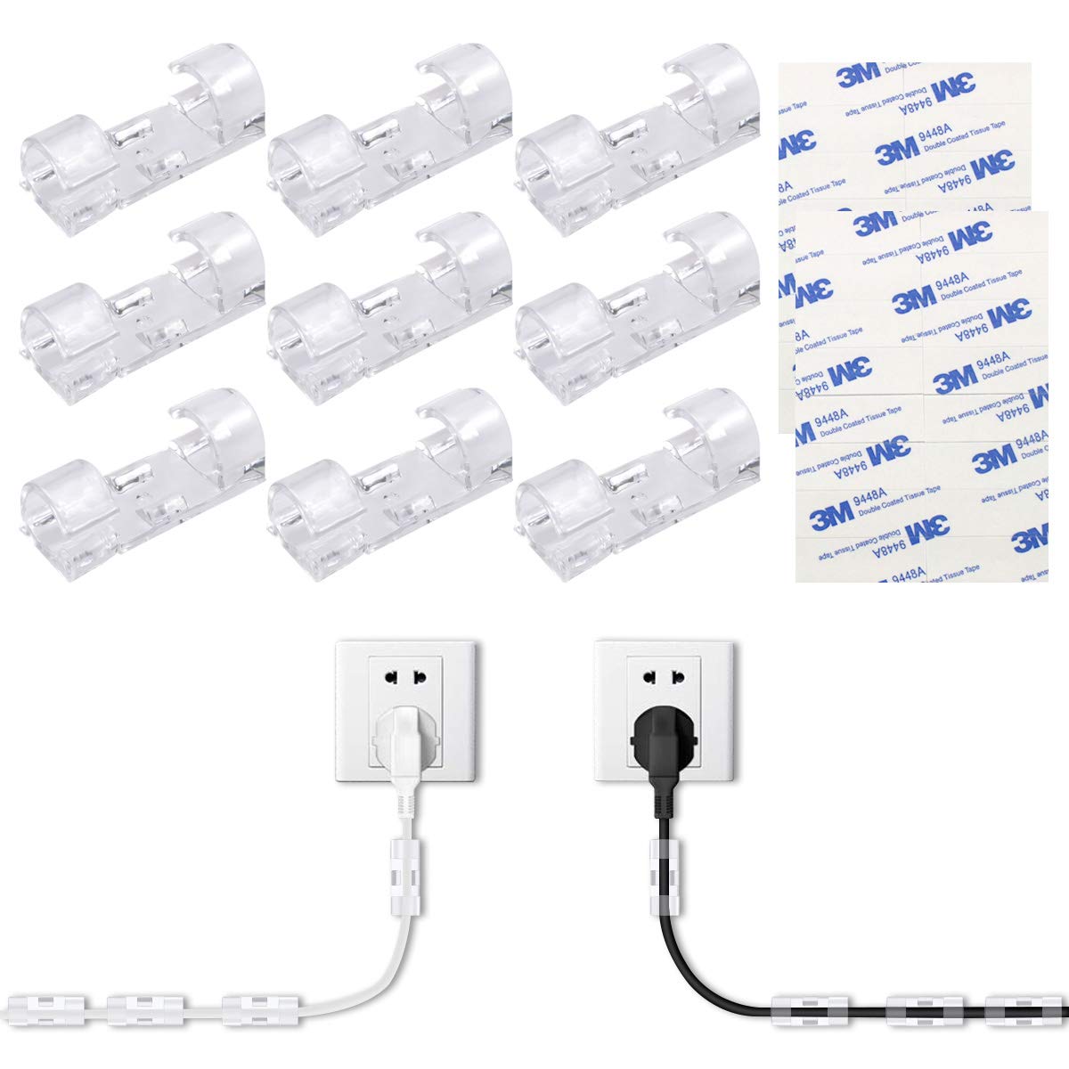32PCS 10mm Cable Clips with Adhesive - Wire Organizer, Cord Management Clips for Home, Office & Car - Perfect for Desk, TV, Computer, Router & Vehicle Cable Organization