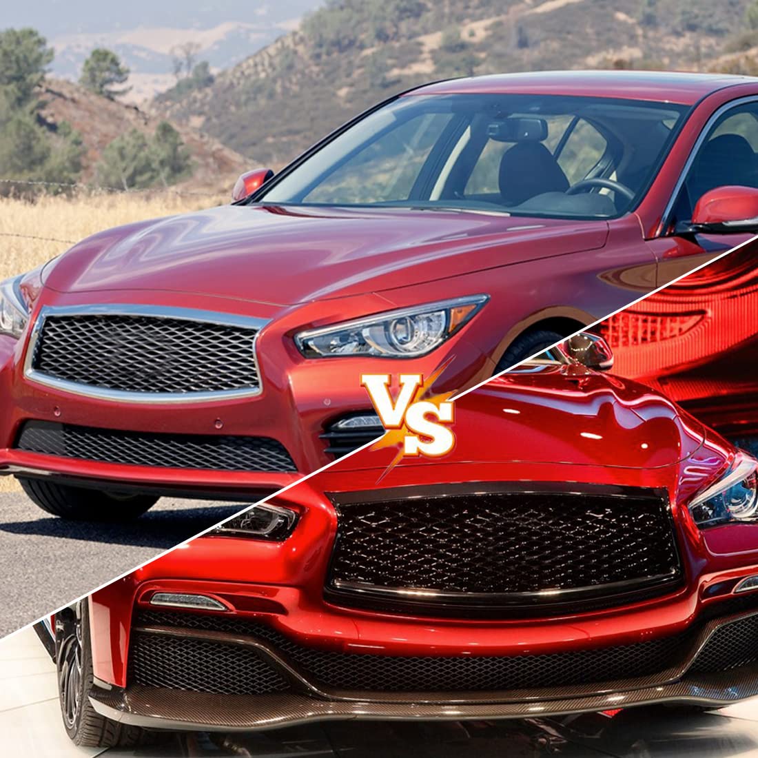 2014-2017 Infiniti Q50 Front Upper Bumper Grille Hood Cover - ABS Eau Rouge Style Glossy Black Replacement | Perfect for Car Customization & Performance Upgrade