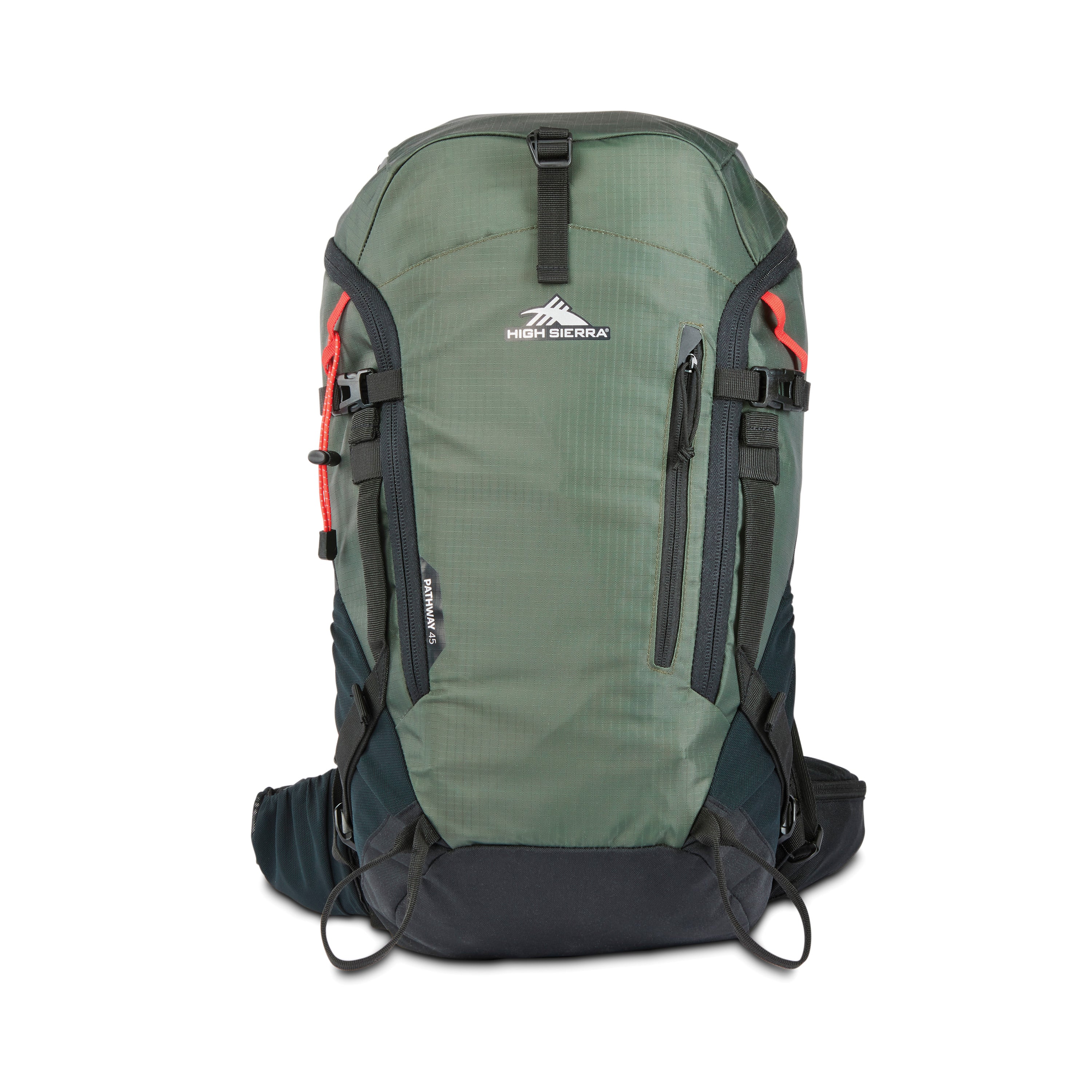 High Sierra Pathway 2.0 Frame Pack 45L Backpack - Lightweight Hiking Backpack for Men & Women, Durable Travel Backpack with Adjustable Straps, Forest Green/Black - Perfect for Camping, Hiking & Outdoor Adventures