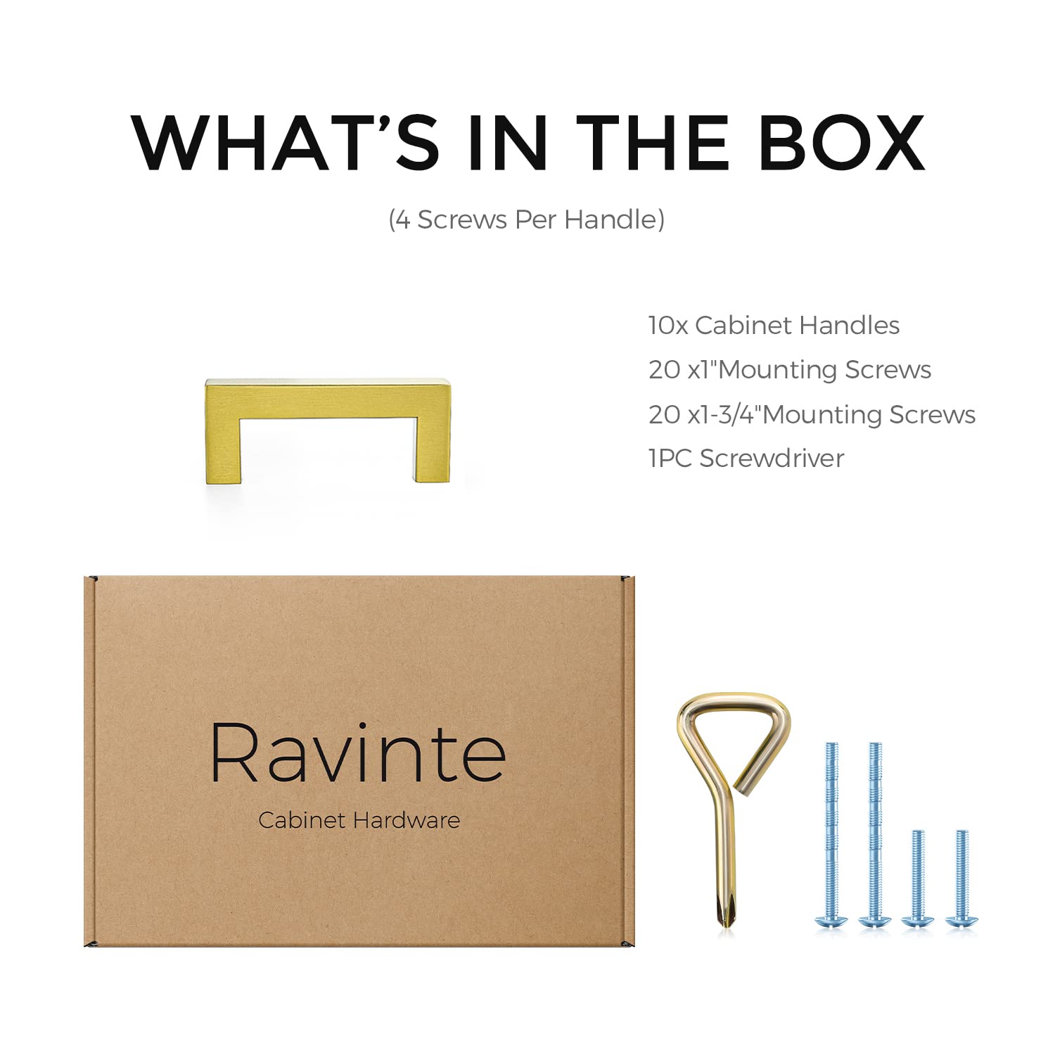 Ravinte 10 Pack Gold Square Bar Cabinet Handles, 3 Inch Hole Center Drawer Pulls for Modern Kitchen & Bathroom Hardware Upgrade