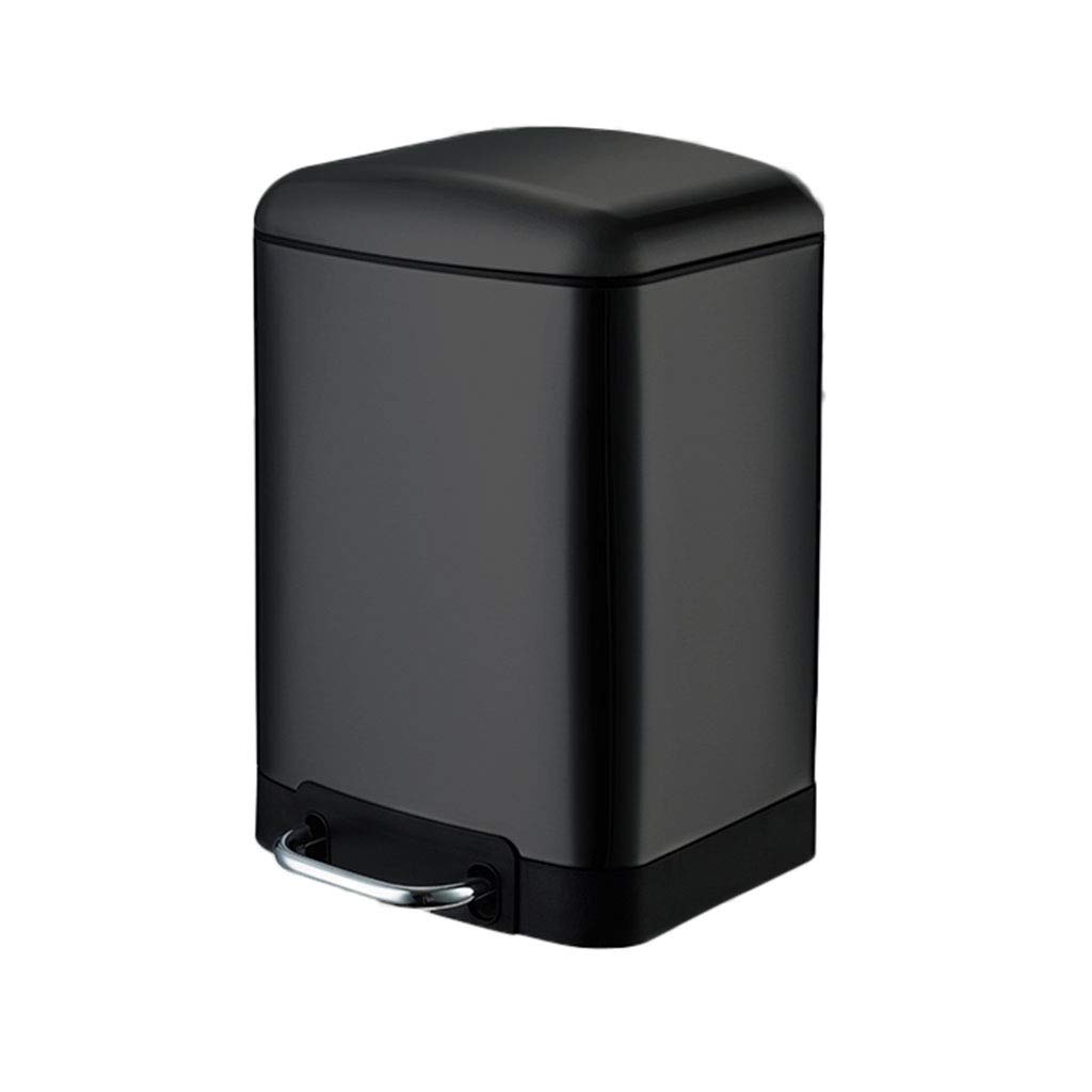 CSQ Stainless Steel Pedal Trash Can with Lid - 12L Black, Household Kitchen & Bathroom Garbage Bin for Living Room, Bedroom, Office - Odor Control & Hands-Free Operation