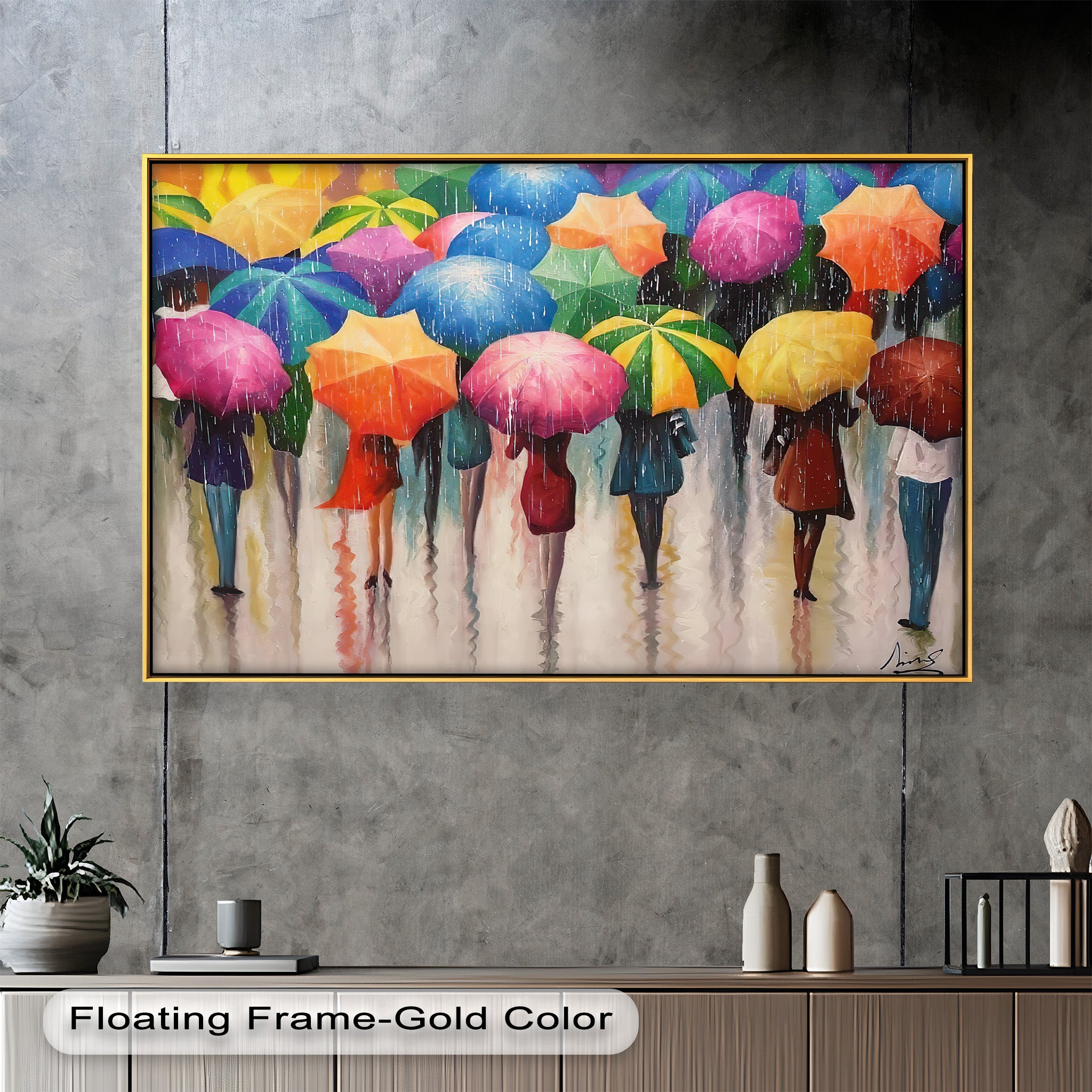 Vibrant Abstract Oil Painting - City Rain Melody Artwork for Home Decor & Office Wall Art | Modern Canvas Painting for Living Room, Bedroom & Office Spaces