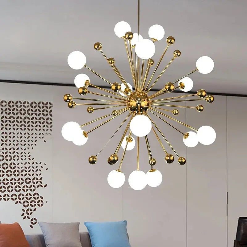 Serenity Gold Brass Sputnik Chandelier - Modern Mid-Century Lighting Fixture for Dining Room, Living Room & Bedroom Decor