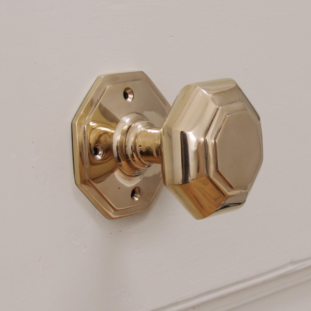 Polished Brass Octagonal Door Knobs - Vintage Style Hardware for Interior Doors, Bedrooms & Cabinets - Perfect for Home Décor & Restoration Projects