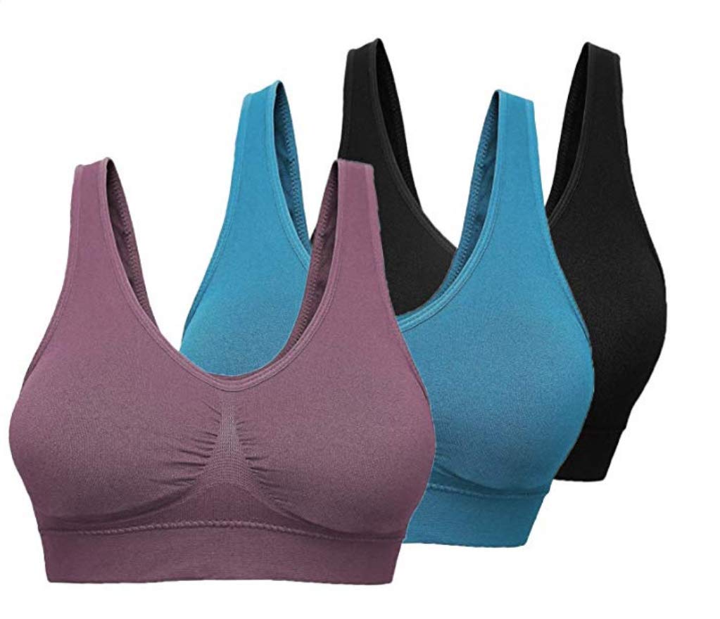 3 Pack Women's Seamless Wire-Free Sports Bras - Comfortable Yoga Bras with Removable Pads for Low Impact Workouts, Sleeping & Lounge Wear - Perfect for Gym, Running, Pilates & Everyday Comfort
