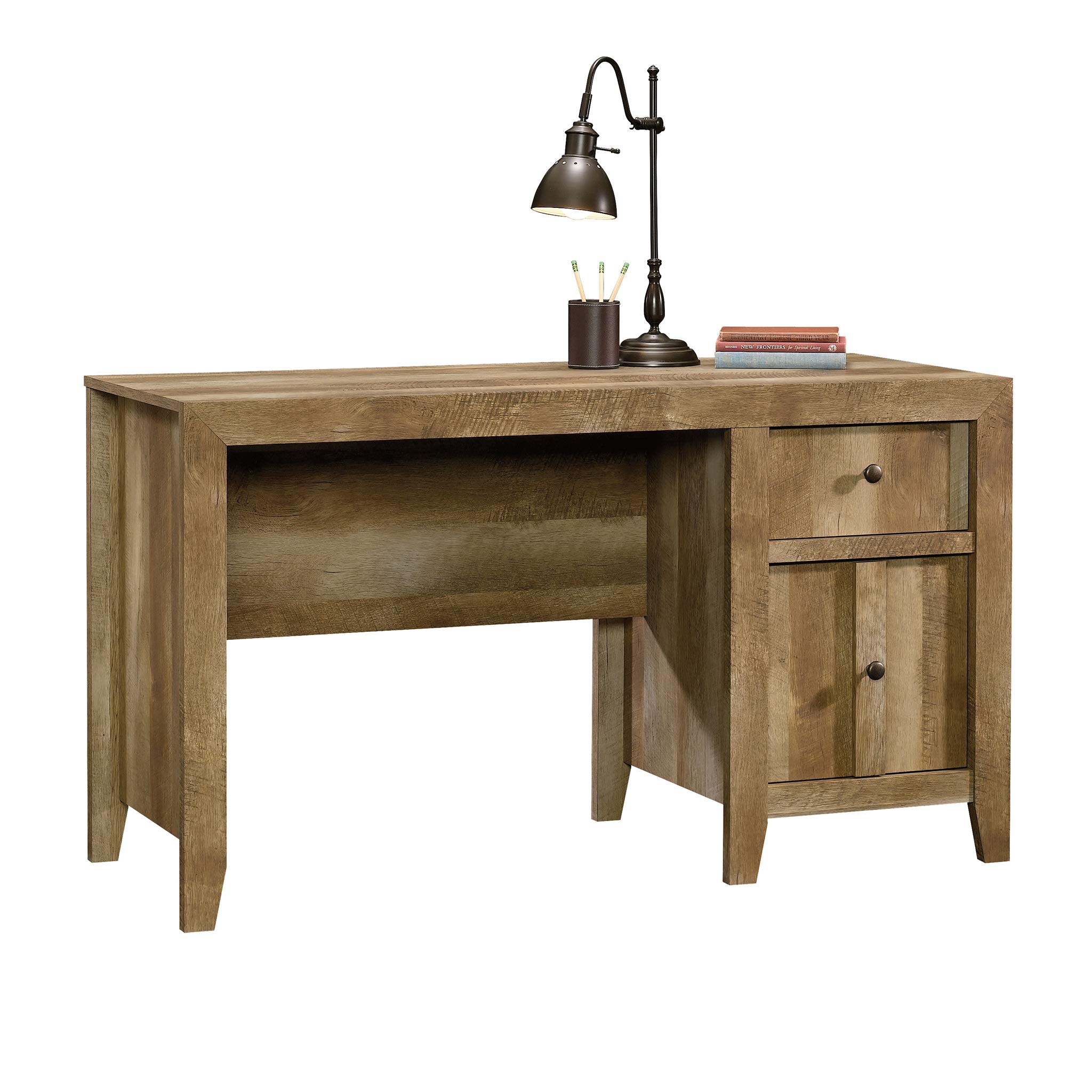 Sauder Dakota Pass 5-Shelf Bookcase with Desk - Craftsman Oak Finish - Home Office & Study Room Furniture for Books, Decor & Workspace