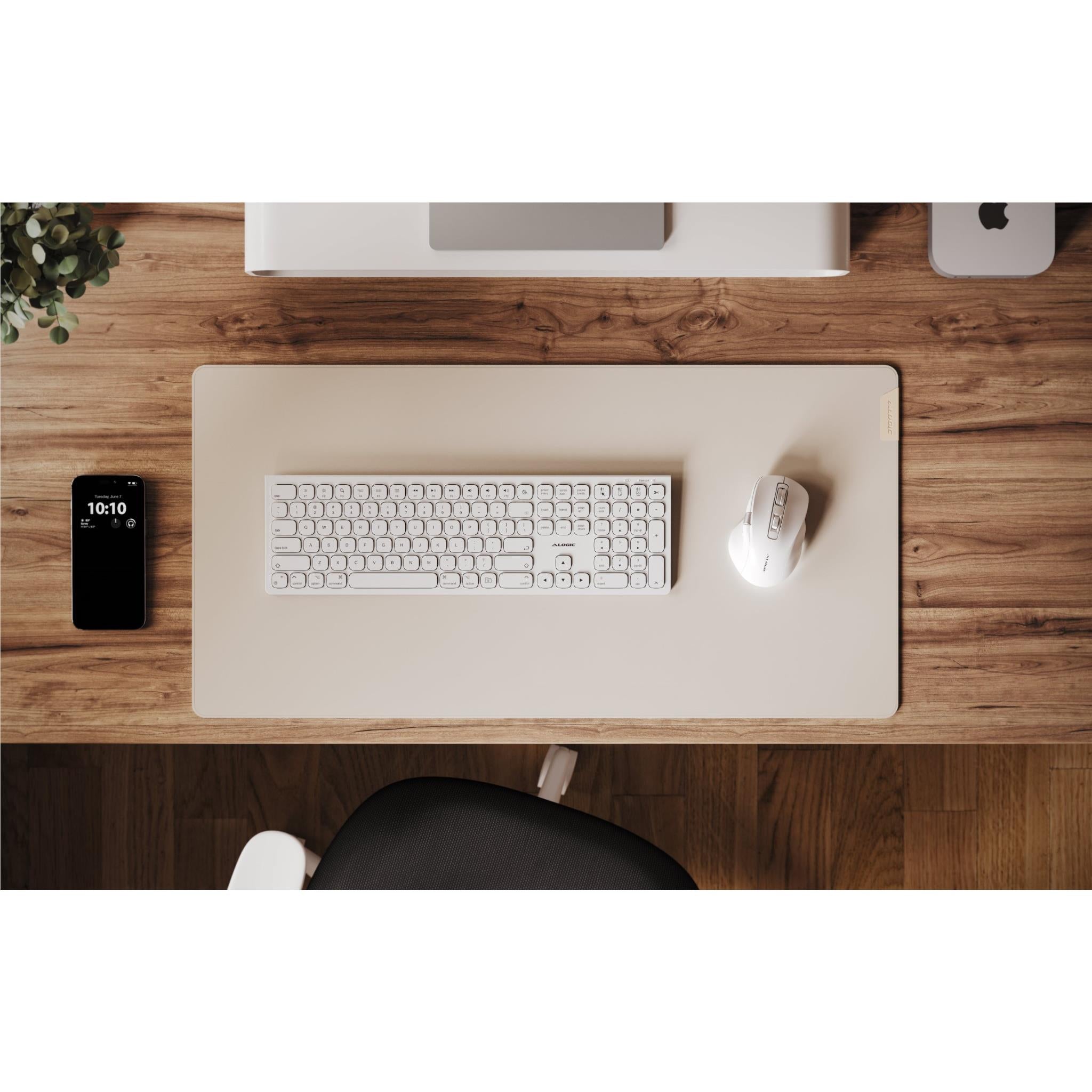 Premium Reversible Desk Mat - Alogic Duo with Vegan Leather & Felt (Light Grey/Vanilla) | Office & Home Workspace Accessory for Laptops & Desktops