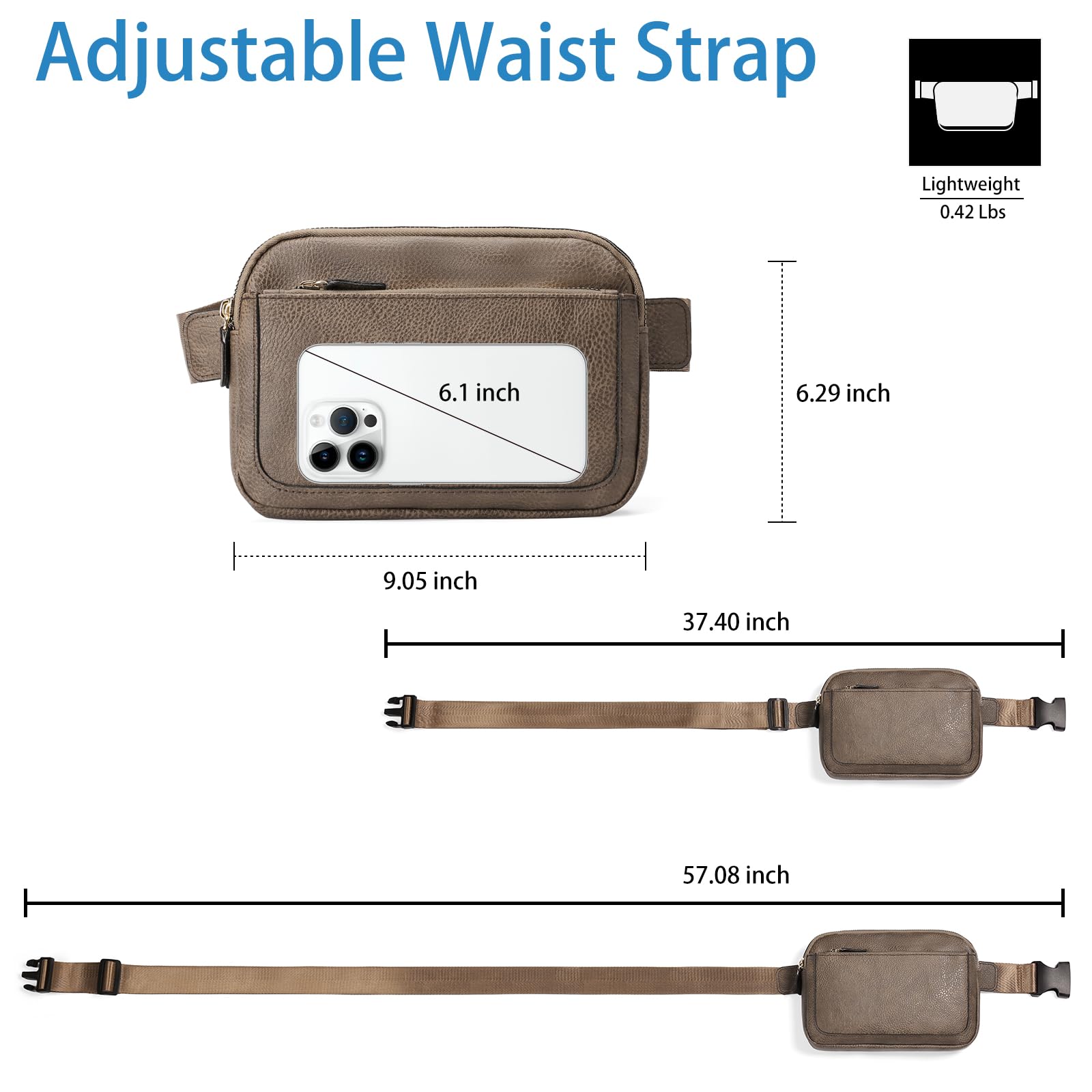Vegan Leather Belt Bag for Women - Adjustable Strap Fanny Pack Crossbody Purse by Amxnx | Fashion Waist Pack for Travel, Gym & Everyday Use