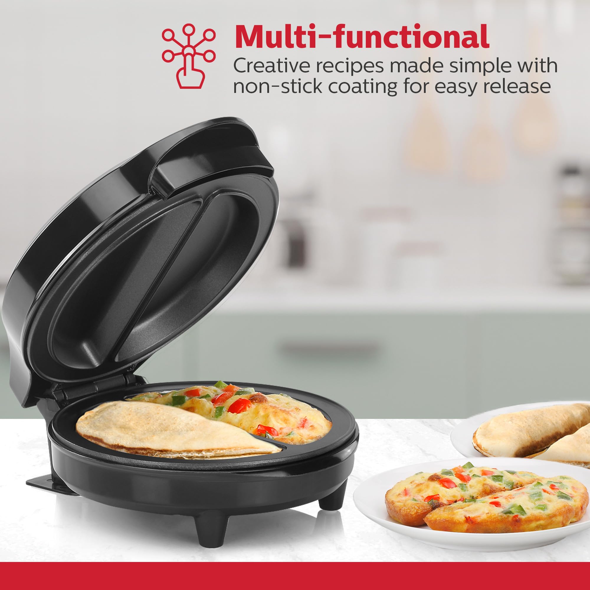 Holstein Housewares Non-Stick Omelet & Frittata Pan - 2 Portion Egg Cooker with Stainless Steel Handle - Perfect for Breakfast, Brunch & Quick Meals - Black/Stainless Steel Design