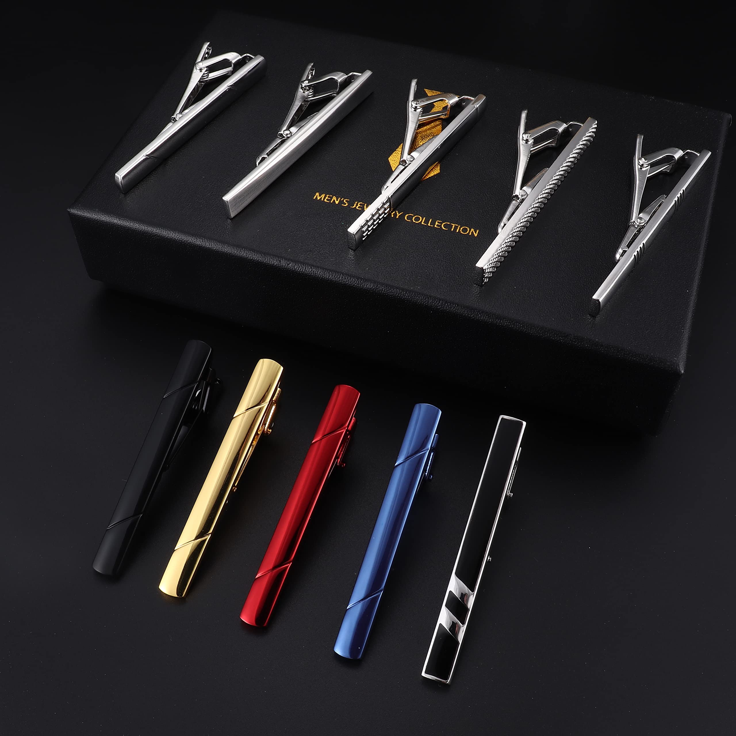 CASSIECA 10 Pcs Classic Tie Bars for Men - Stainless Steel Tie Clips Set for Regular Ties, Necktie Accessories for Wedding, Business, Formal Events - Gift Box Included | Perfect for Office, Interviews, Prom & Groomsmen Gifts