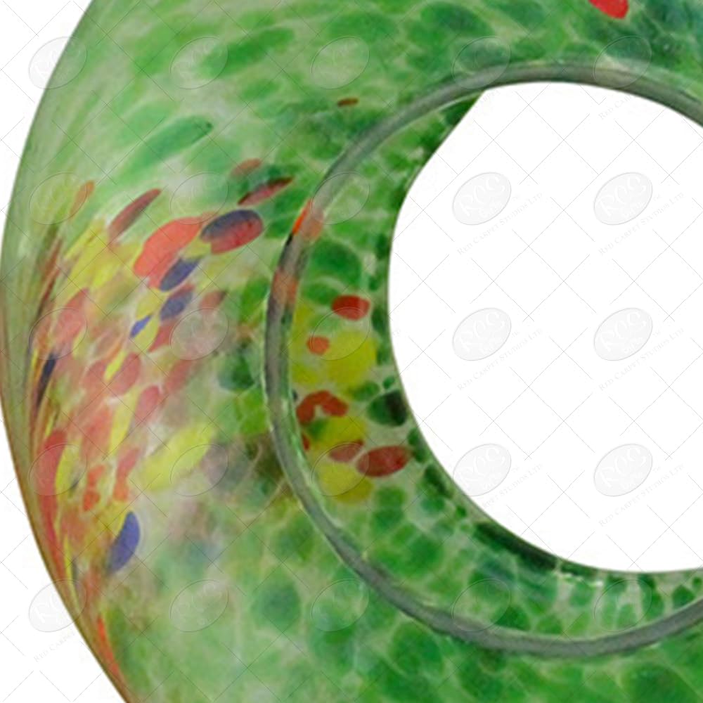 Red Carpet Studios 9-Inch Round Donut-Shaped Glass Bird Feeder with Green, Red & Yellow Spots - Perfect for Garden, Patio & Backyard Bird Watching