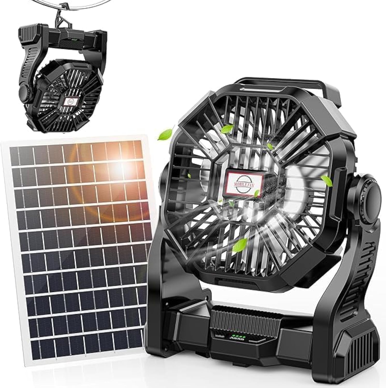 10400mAh Solar-Powered Fan with LED Lantern - Portable Rechargeable Battery Operated Fan for Travel, Camping, Hiking, BBQ, Fishing, Emergency & Outdoor Activities - Perfect for Home, Office, Tent and Power Outages