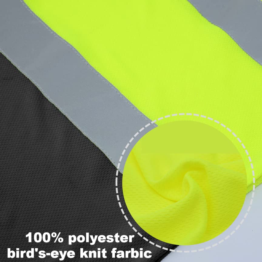 BeautyWill Class 2 Reflective Safety T-Shirts for Men - High Visibility Work Shirts with Pocket, Yellow Short Sleeve for Construction, Road Work & Night Safety