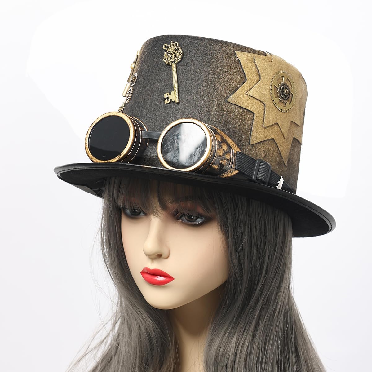GRACEART Steampunk Top Hat with Goggles - Victorian Gothic Costume Accessory for Women & Men | Perfect for Cosplay, Halloween, LARP & Themed Parties
