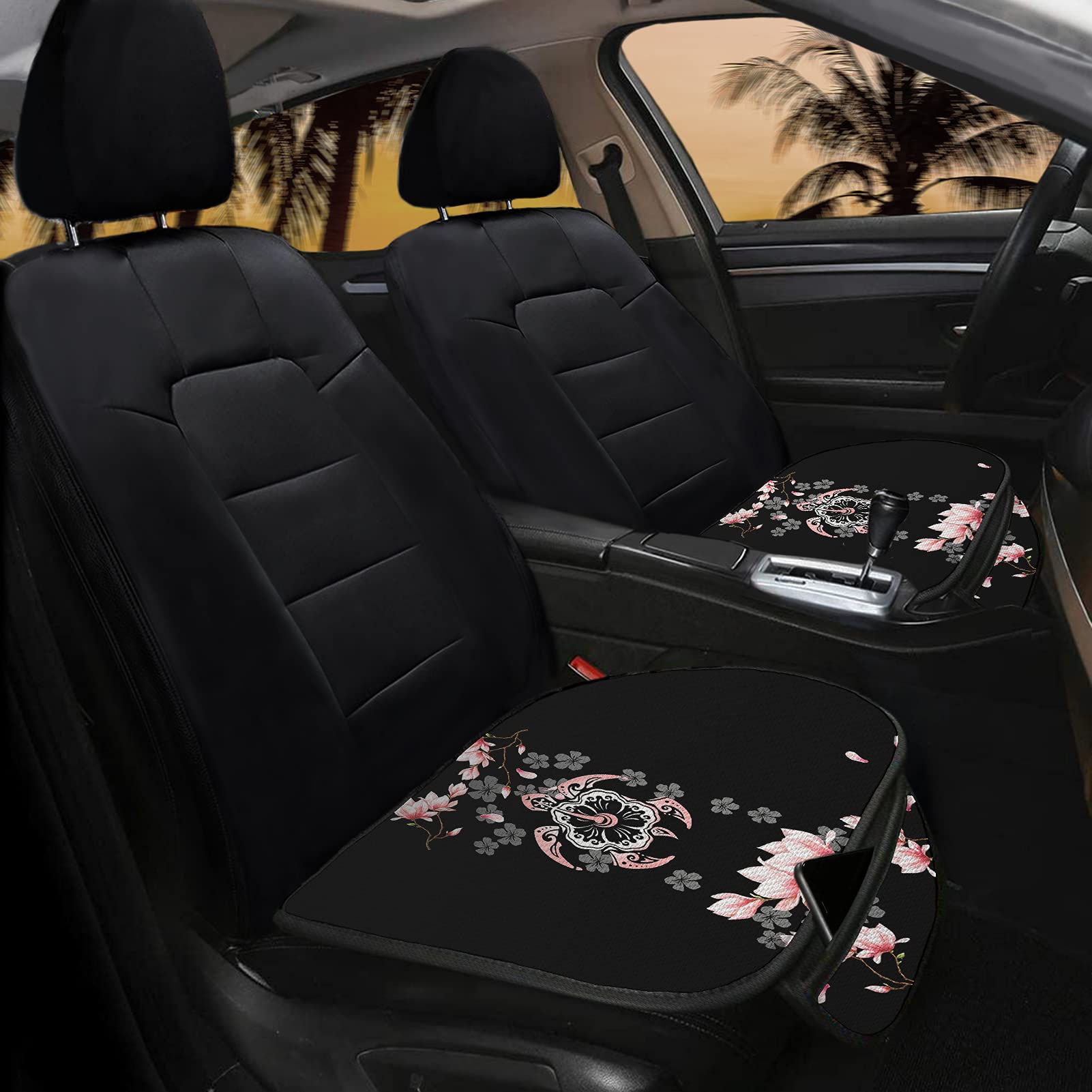 Dreaweet Floral Turtle Car Seat Cushion Cover - Pressure Relief & Comfort Support with Foam Padding, Universal Fit for Car Truck SUV - Boho Style Automotive Seat Protector with Storage Pocket (Perfect for Long Drives & Commuting)