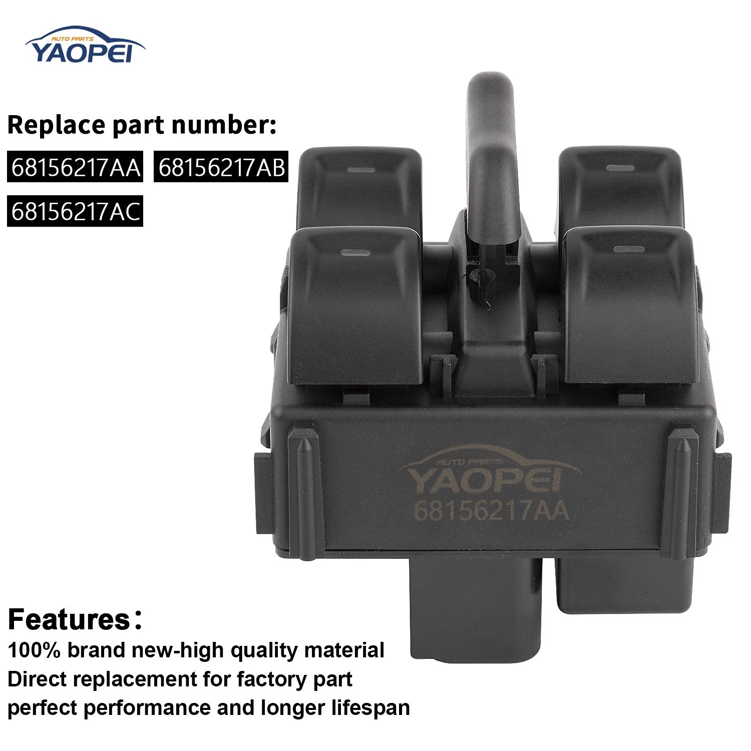 Jeep Wrangler Master Power Window Switch Replacement #68156217AA - Compatible with 2011-2016 Jeep Wrangler 4 Door (Front Left Driver Side, Dash Mounted) - Durable OEM Upgrade for Smooth Window Operation - Perfect for Off-Road Adventures & Daily Commuting
