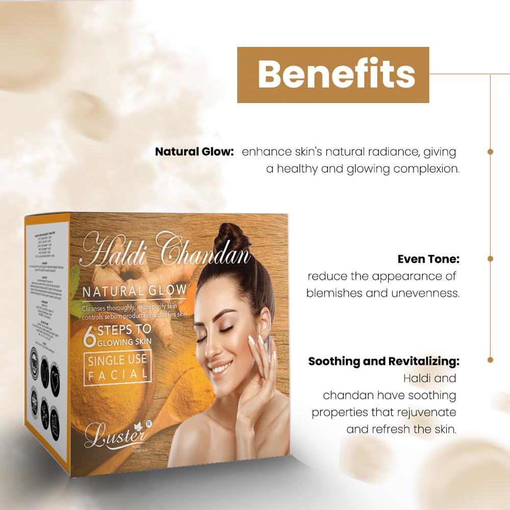 Luster Chocolate & Haldi Chandan & White Pearl Facial Kit - 6 Step Mini Facial Kit for Women & Men | Paraben & Sulfate Free (40g Each) | Perfect for Travel, Spa Days & Quick Skin Refresh