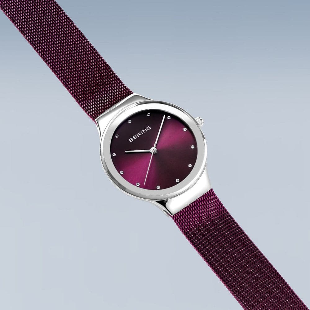 Bering Classic Women's Watch with Purple Dial & Milanese Strap - Elegant Timepiece for Everyday Wear, Office & Special Occasions