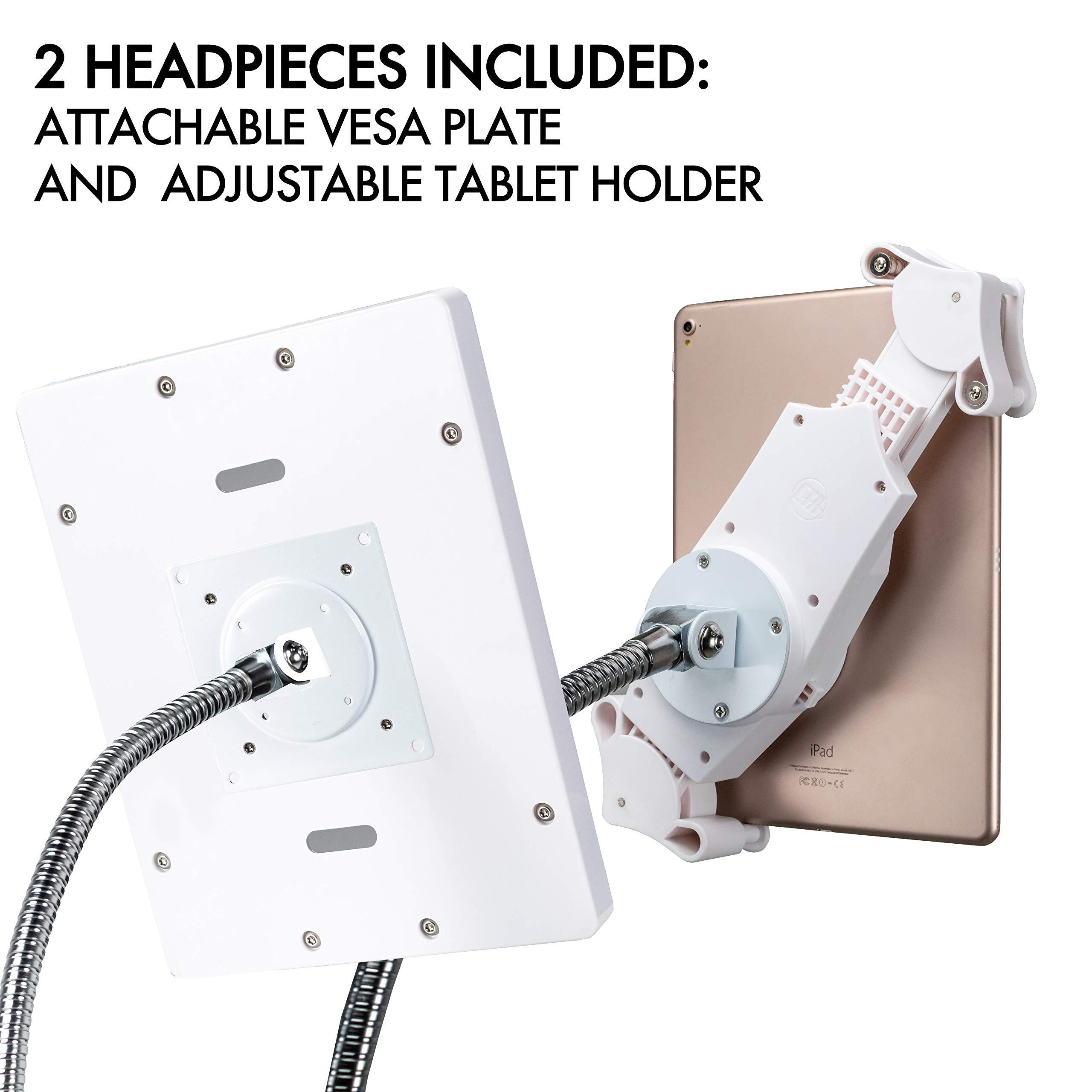 Heavy-Duty Adjustable Gooseneck Floor Stand with VESA Mount & Storage Basket - Compatible with iPad 7th/8th/9th Gen 10.2