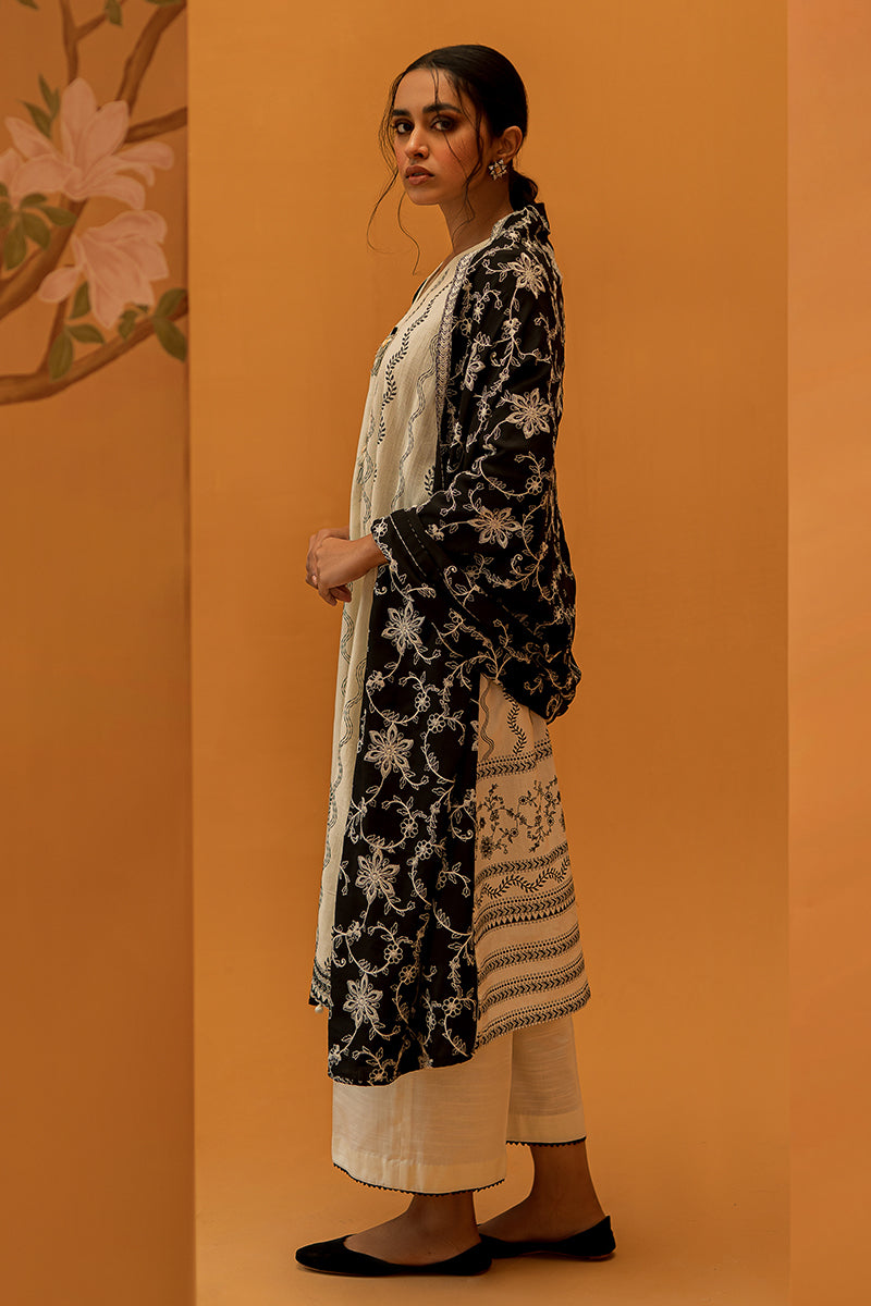 Midnight Leaf 3-Piece Embroidered Khaddar Suit for Women - Traditional Pakistani Outfit for Weddings, Parties & Festive Occasions